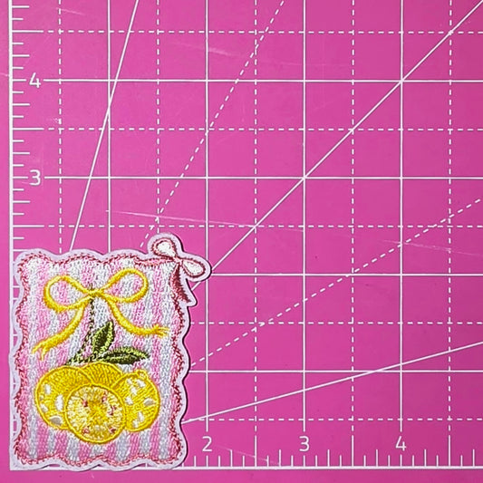 Lemon Bow Preppy Stripe Stamp Embroidery Iron On Patch