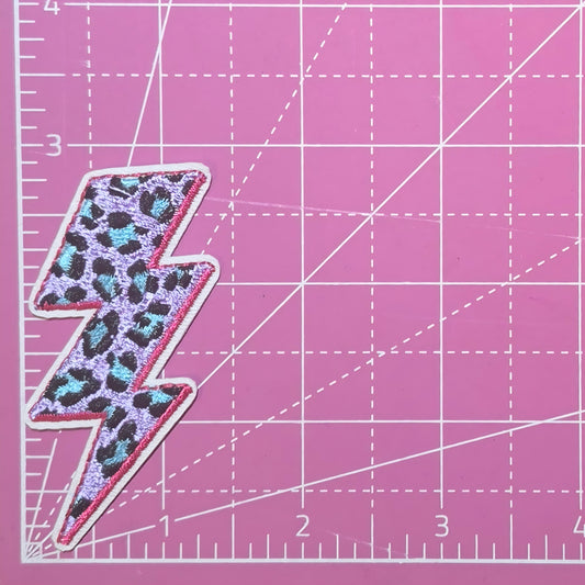 Lightning Bolt Leopard Print Neon 90's Iron on Patch