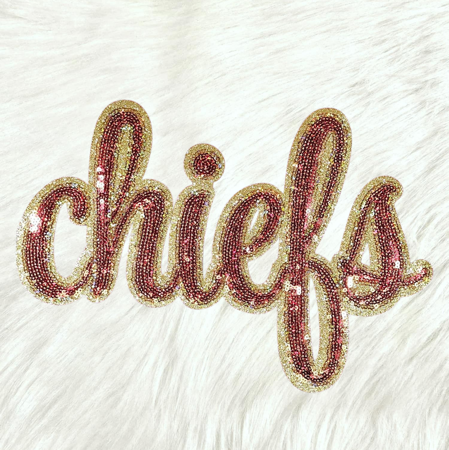 Chiefs Cursive Red Sequin Large Iron On Patch – Scratch Decor