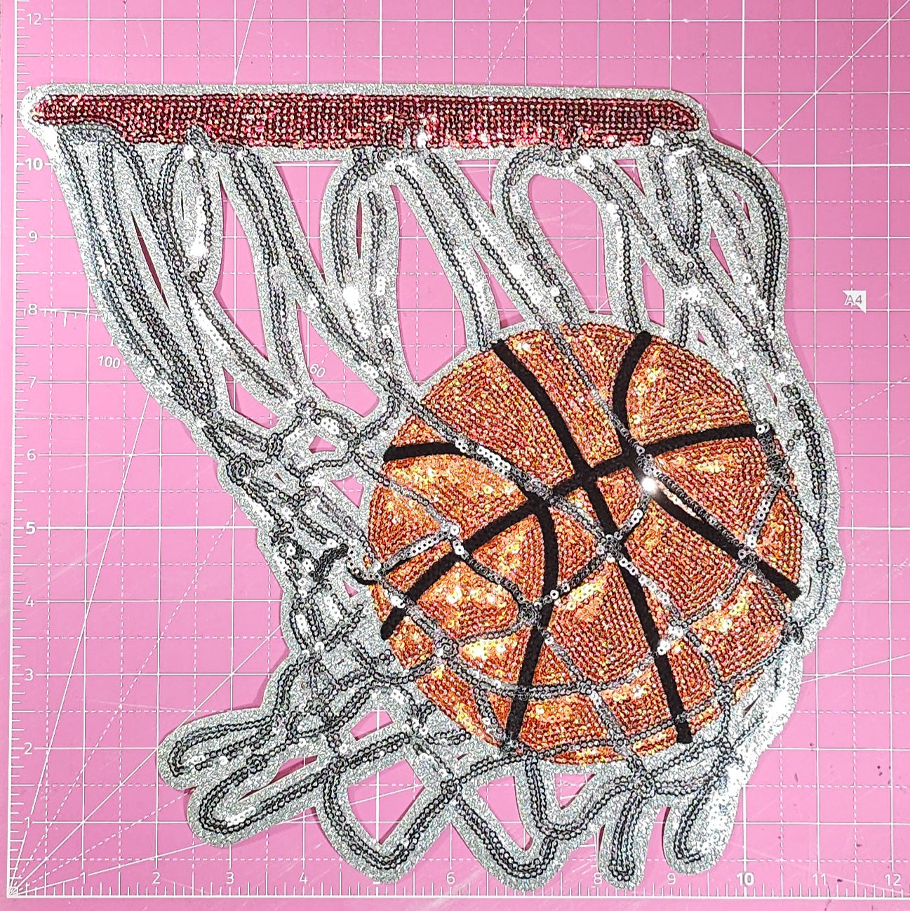 Basketball Hoop Swish Sequin Large Iron On Patch