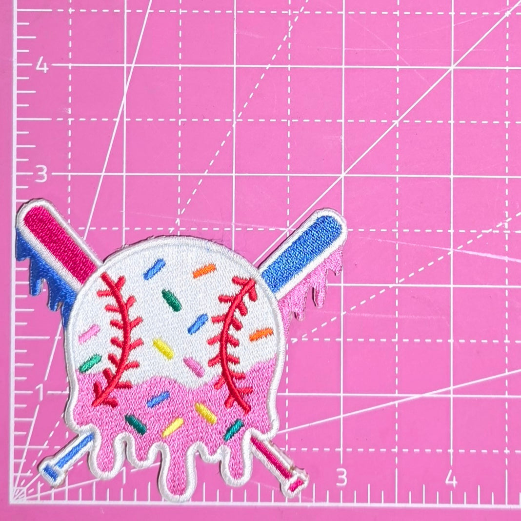 Baseball Bat Sprinkle Drip Embroidery Iron On Patch