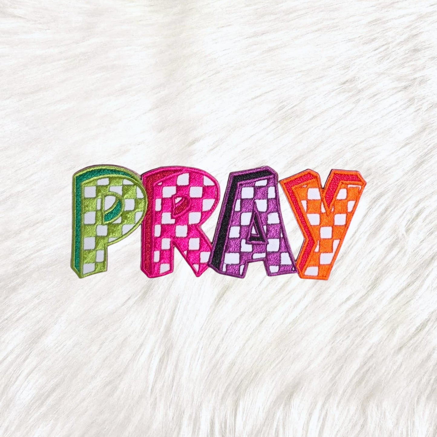 Pray Checkered Colorful Embroidery Iron On Patch
