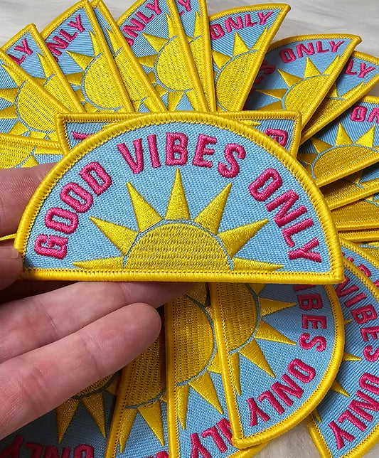 'Good Vibes Only' Sun Embroidery Iron On Patch