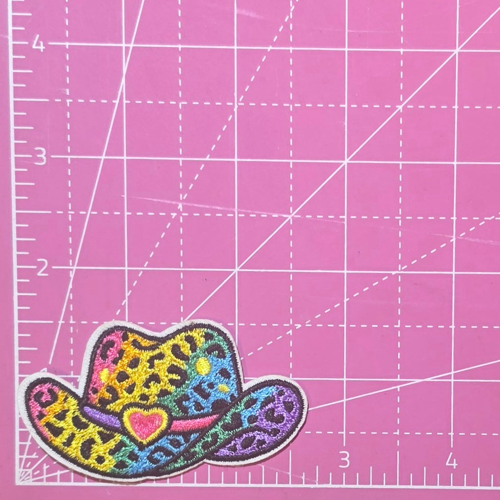 Cowgirl Hat Leopard Print Neon 90's Iron on Patch