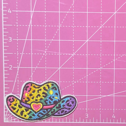 Cowgirl Hat Leopard Print Neon 90's Iron on Patch