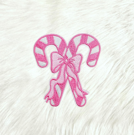 Pink Candy Cane Bow Embroidery Iron On Patch