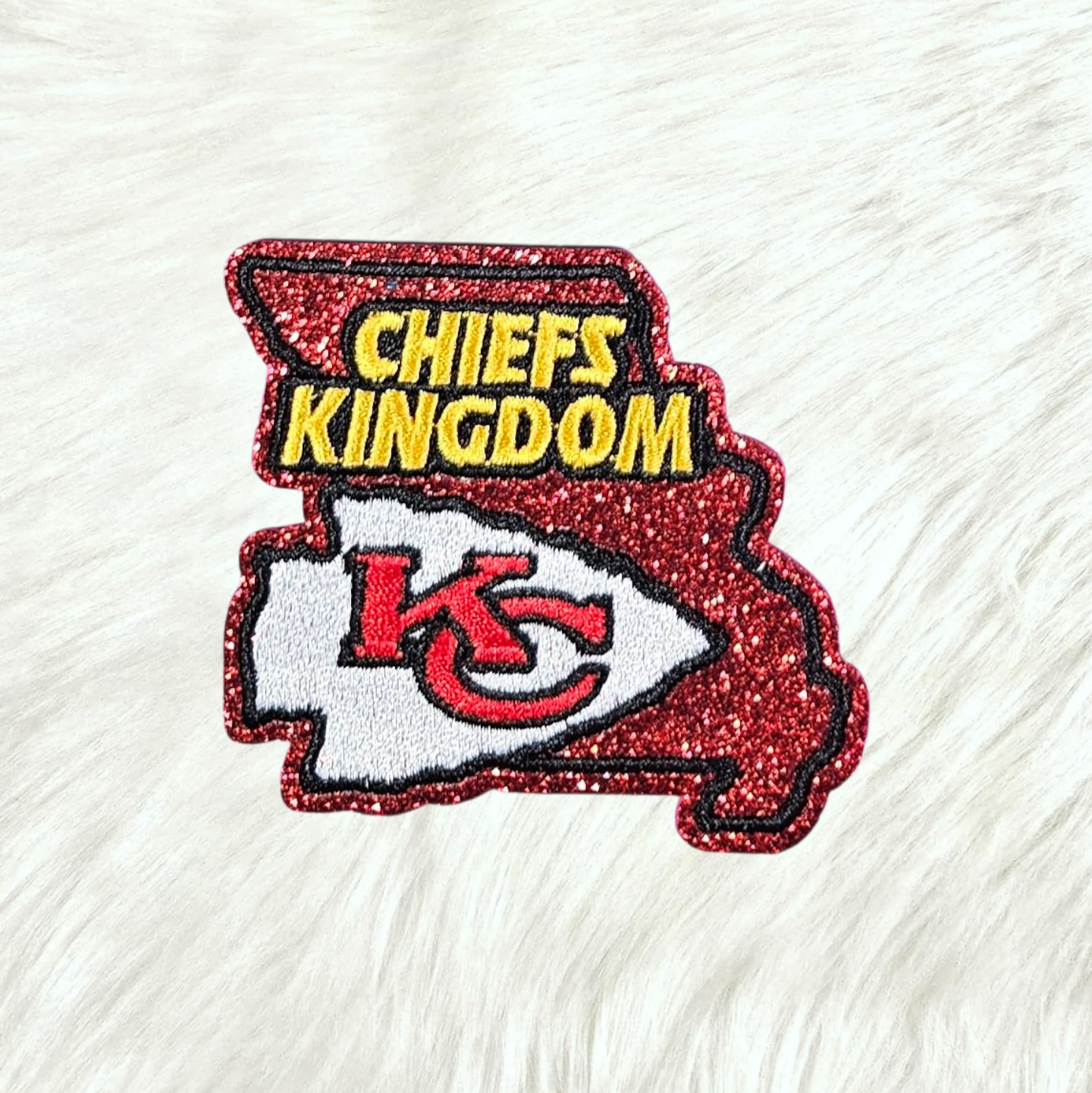 Chiefs Kingdom KC Missouri State Embroidery Red Glitter Small Iron On Patch