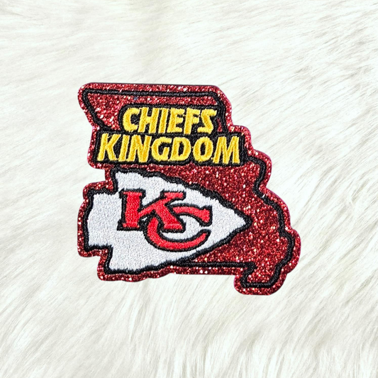 Chiefs Kingdom KC Missouri State Embroidery Red Glitter Small Iron On Patch