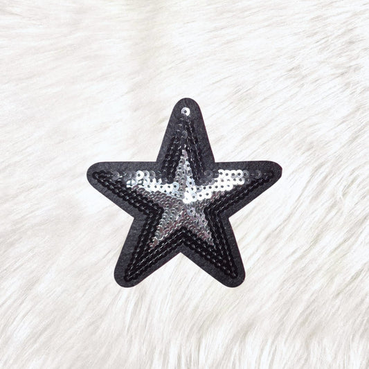 Outline Star Black and Silver Sequin Iron On Patch
