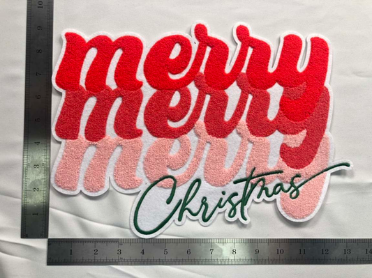 Merry Merry Merry Christmas Chenille Iron-on Patch