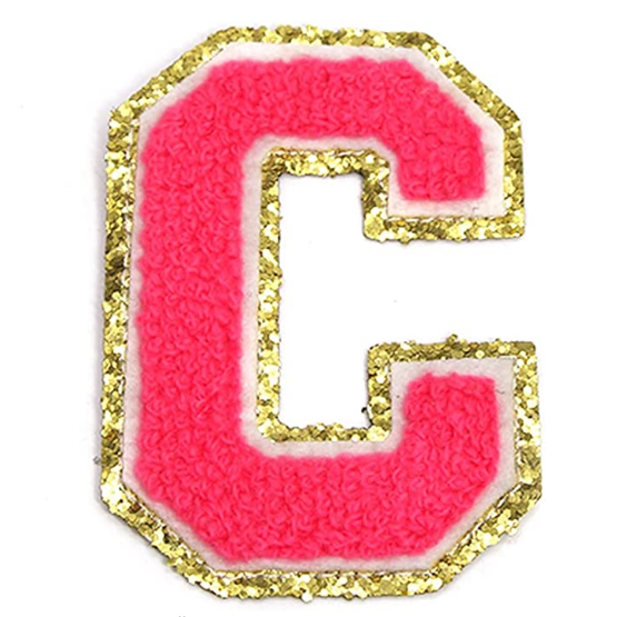 Bright Pink Chenille Iron On Gold Glitter Letter Patches – Scratch Decor