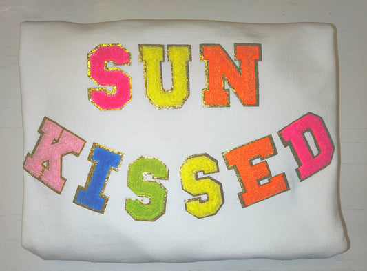 Sun Kissed Set of Chenille Iron On Gold Glitter Letter Patches