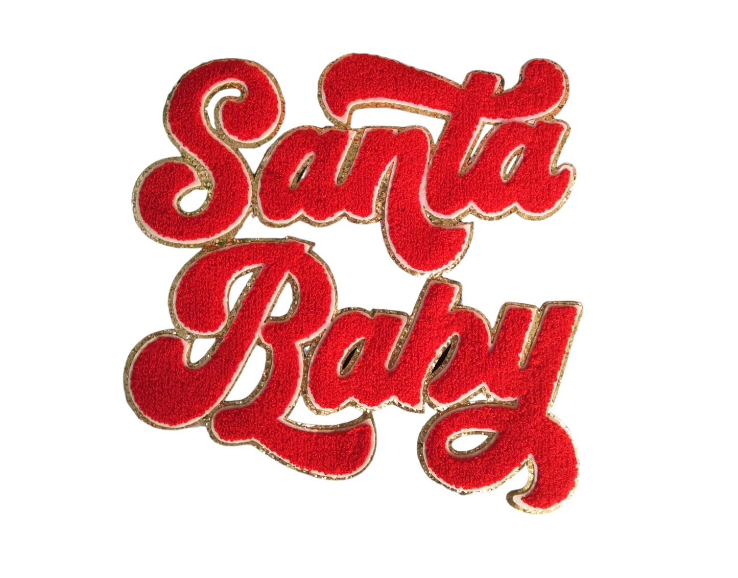 Red Santa Baby Chenille Glitter Iron On Patch