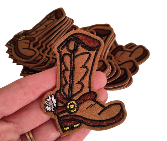 Brown Cowboy Boot Felt Embroidery Iron On Patch