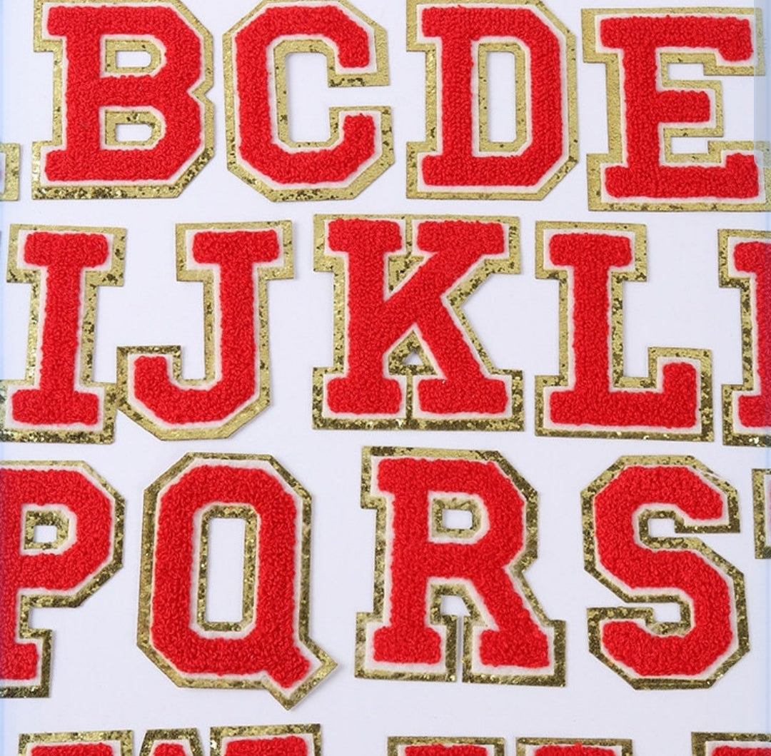 Red Chenille Iron On Gold Glitter Letter Patches – Scratch Decor