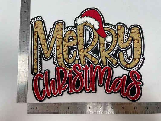 Merry Christmas Cheetah Chenille Iron-on Patch