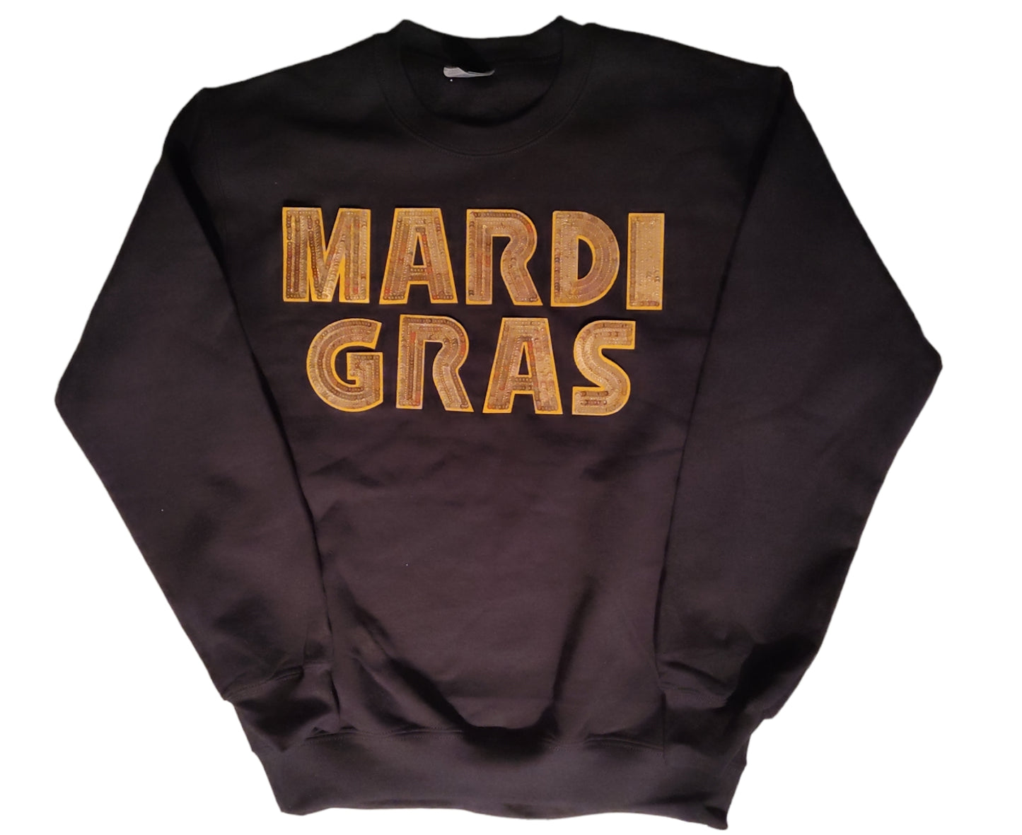 Mardi Gras Mask Sequin Patch Black Crewneck Sweatshirt