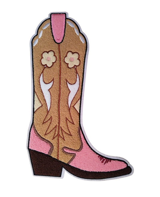 Pink Cowgirl Boot Large Chenille Iron-on Patch