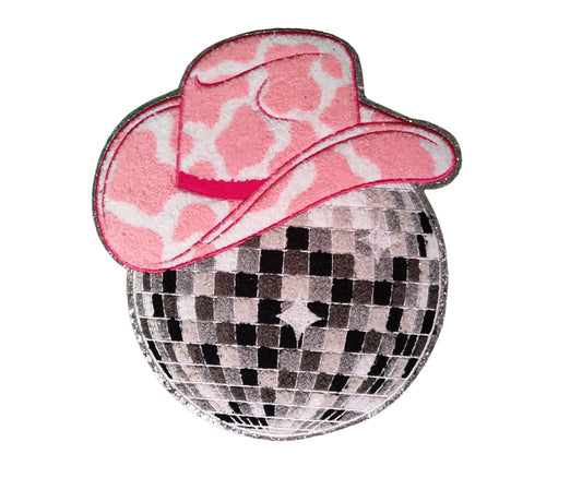 Cowgirl Hat Disco Ball Large Chenille Iron-on Patch