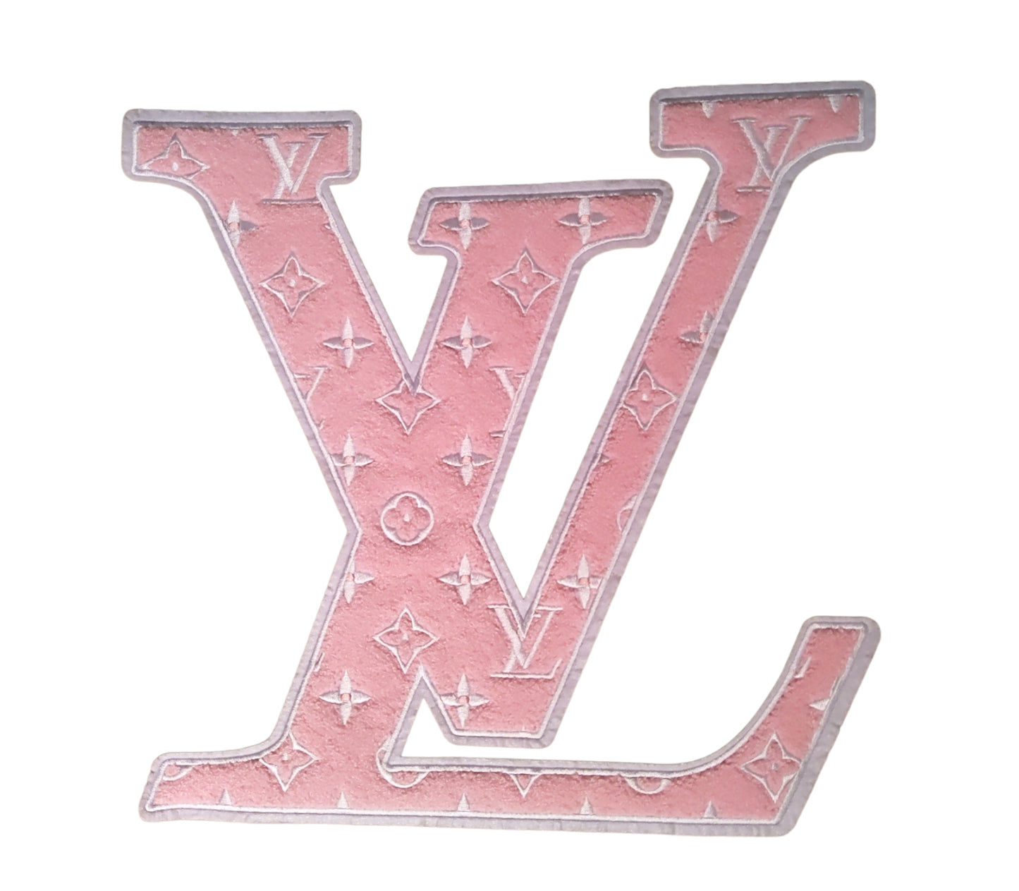 Luxury Patches ~ 4" Circle Pink Embroidered LV on Pink Monogram Denim
