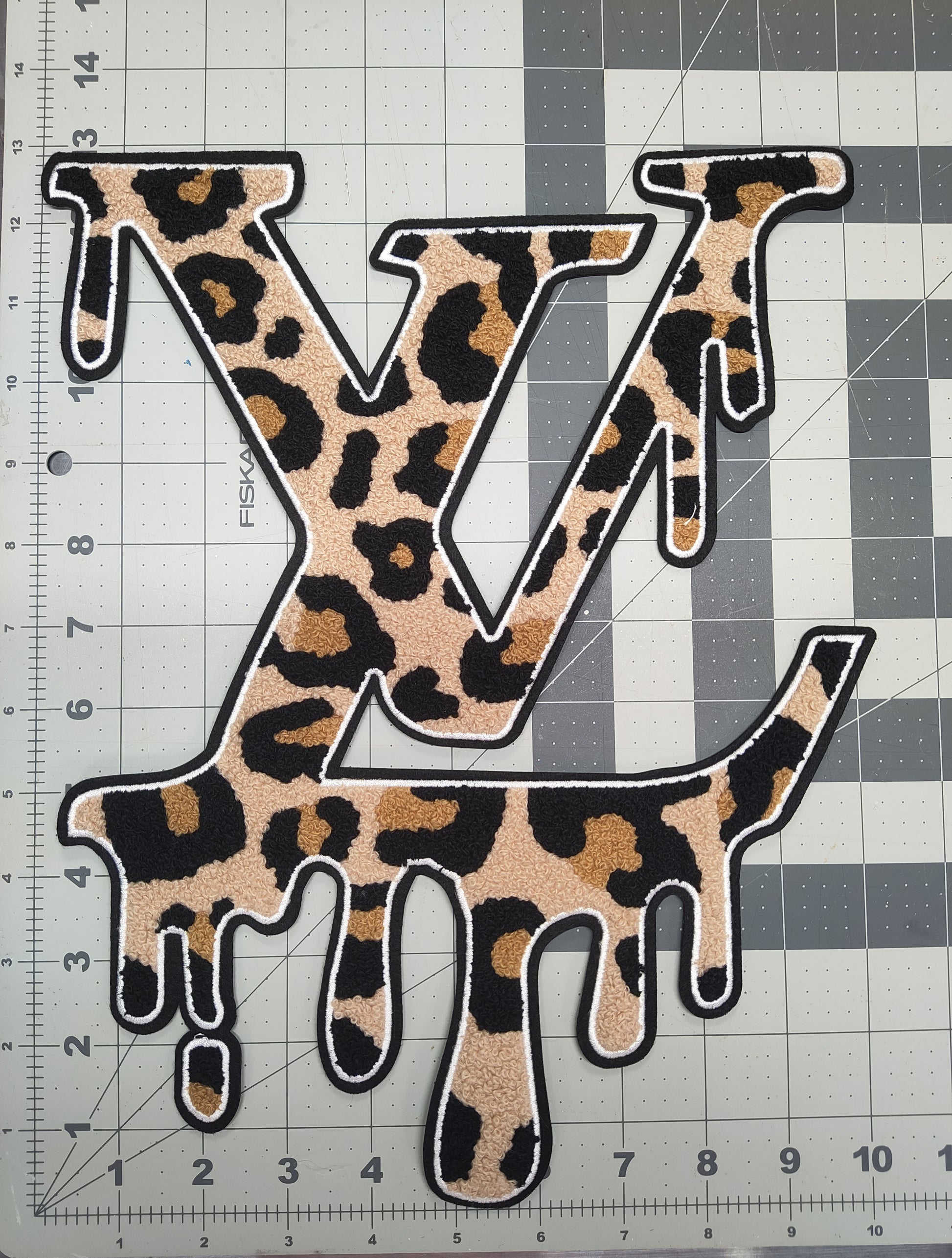 Large Cheetah L V Drip Chenille Iron-on Patch