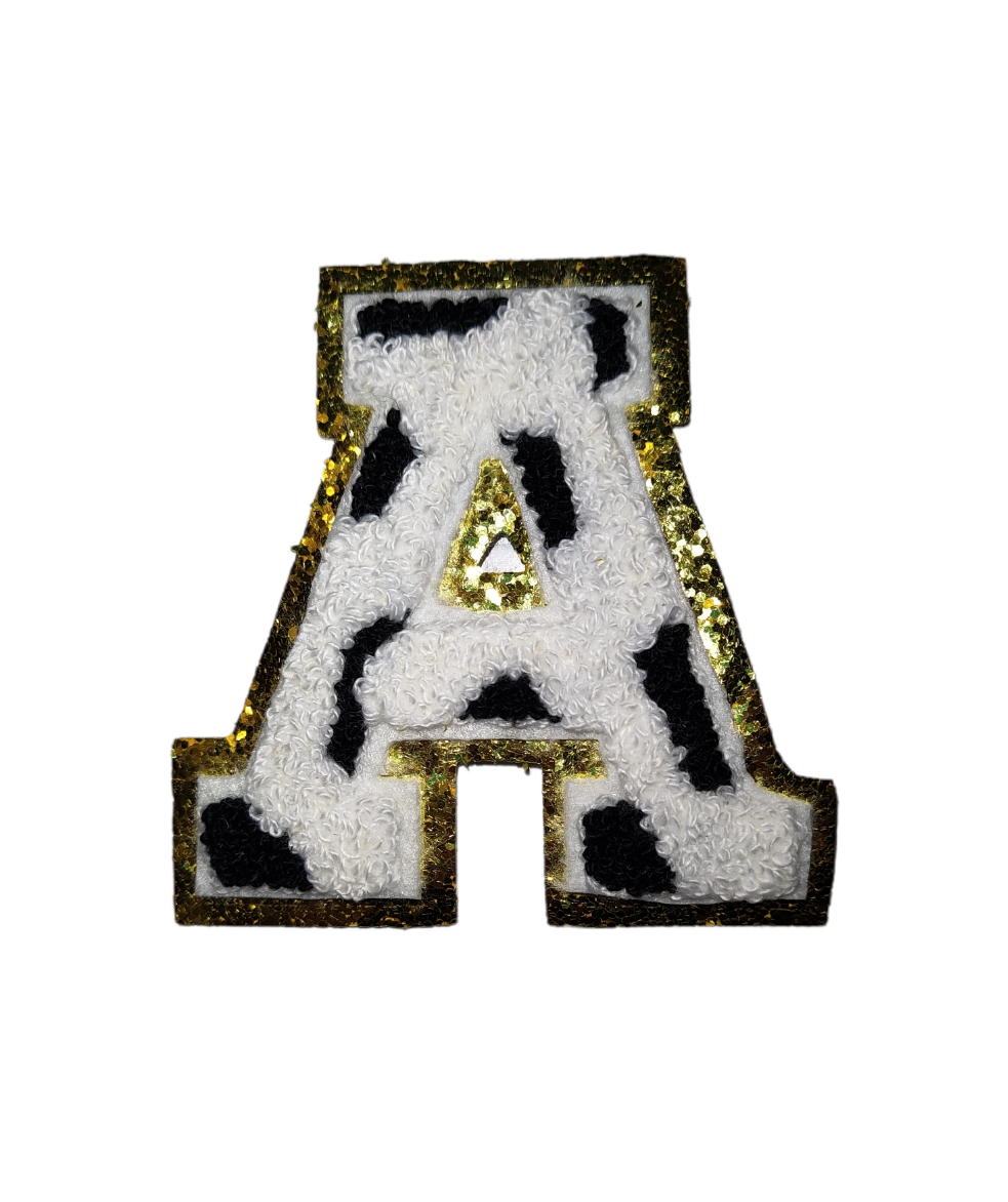 Cow Print Chenille Gold Glitter Iron On Patches