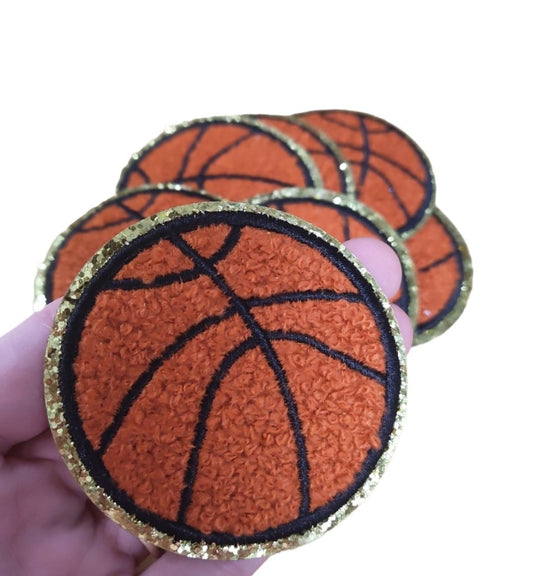 Brown Basketball Chenille Glitter Iron On Patch