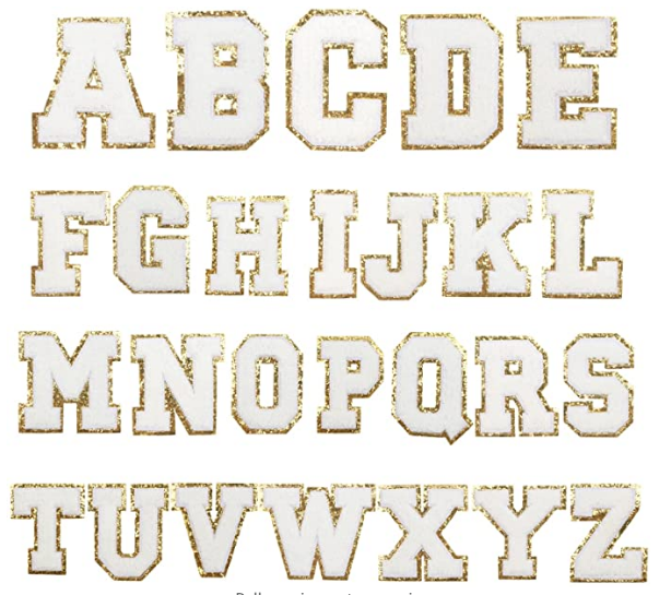 Chenille Alphabet Letters Iron On Patch Embroidery With Gold Wire