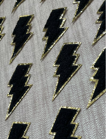 Lightning Bolt Iron On Gold Glitter Patches