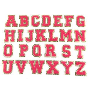 Chenille Iron-On Letters Rose Red (Hot Pink)