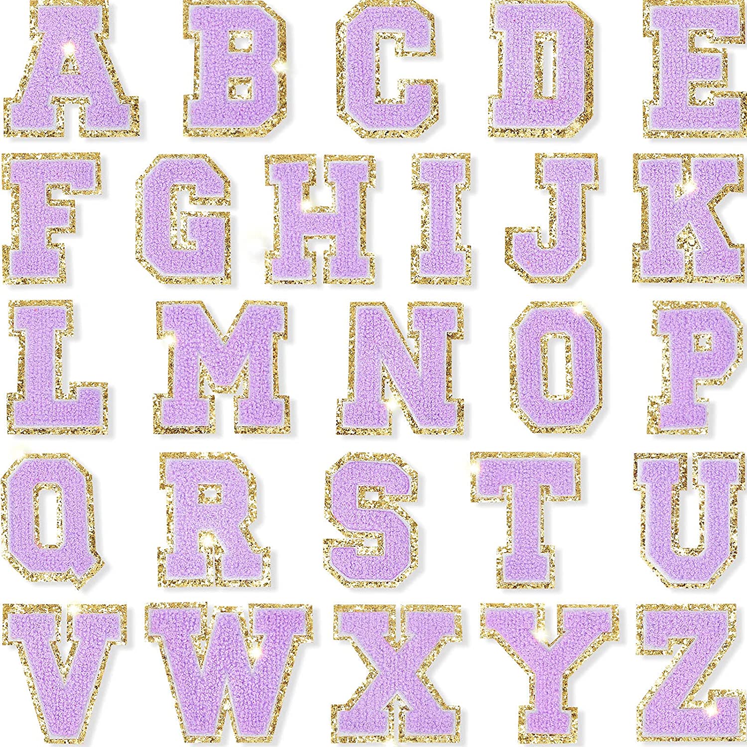 Purple Chenille Iron On Gold Glitter Letter Patches – Scratch Decor