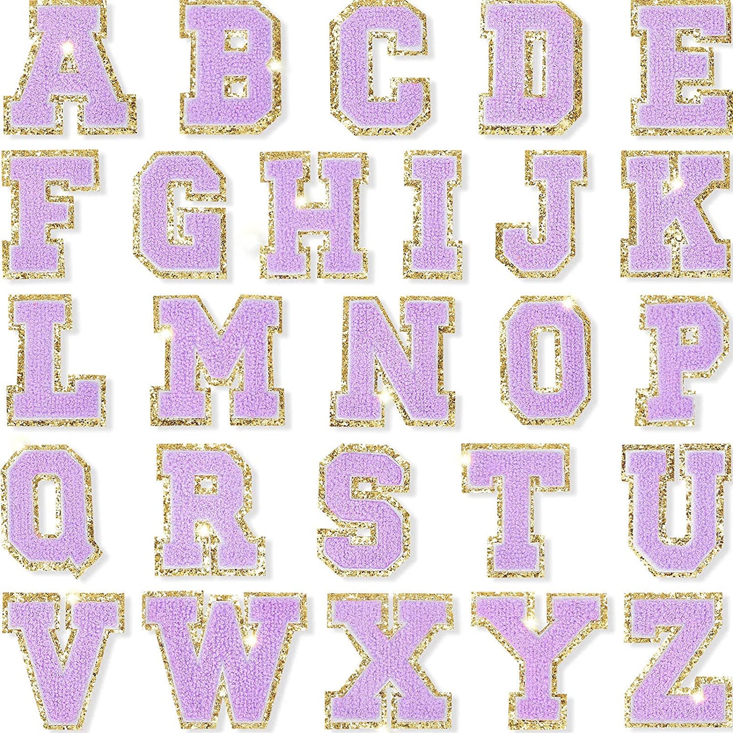 Purple Chenille Iron On Gold Glitter Letter Patches